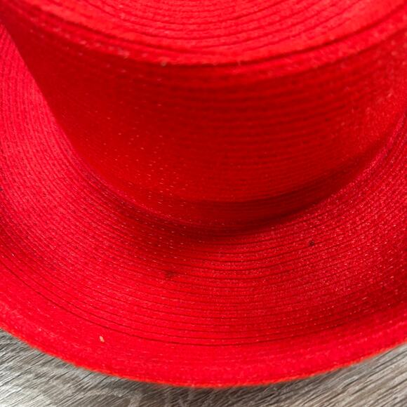 Vintage Red Structured Boater Hat Wide Brim Acrylic Statement Accessory Bold - Picture 4 of 7